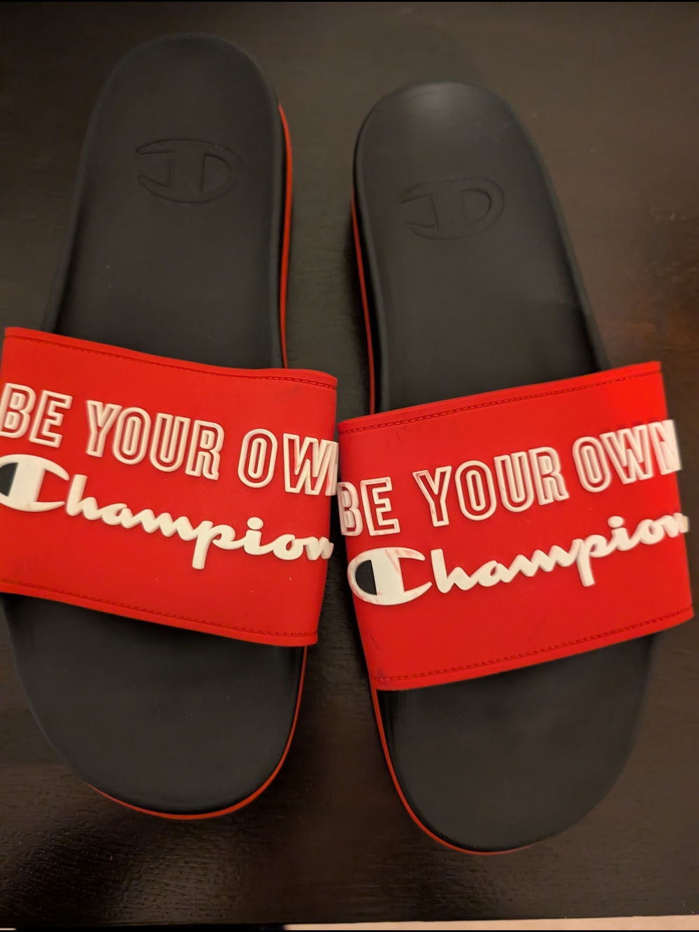 Champion Red and Black Slides - "Be Your Own Champion"